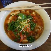 The 'Green Throughout' - Rice noodles and tofu in spicy vegetable broth with fresh chili, garlic, peppers, carrots, leek, parsley, and lime at Núðluskálin in Reykjavik