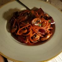 Mushroom and beetroot spaghetti at Ousia Soulful Kitchen in Limassol