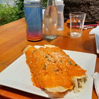 Vegan mushroom pancakes at Tibá Café in Curitiba