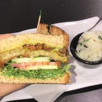 green with envy, a vegan fried green tomatoes sandwich!  at Thyme for Lunch in San Antonio