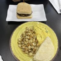 Sushi’s cheesy scramble with corn tortillas   at Thyme for Lunch in San Antonio