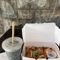 Dumplings and blueberry smoothie  at Cactú in Arecibo