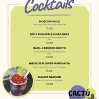 Menú de cócteles  at Cactú in Arecibo