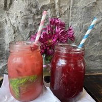 Jugo de melón con albahaca y Jamaica con limón. Sabroso y refrescante  at Cactú in Arecibo