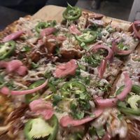 Veganized pizza with jackfruit and jalapeños  at /pôr/ Wine House in Louisville