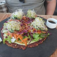 Vegan pizza at The Pink Coconut in Cancun