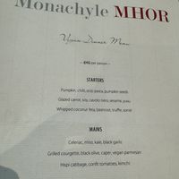Sample vegan dinner menuu  at Monachyle Mhor Hotel in Balquhidder