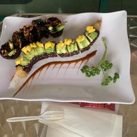 Tropical dragon roll with black rice and spider roll  at Daikon Vegan Sushi in Las Vegas