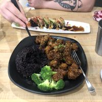 yuba sushi and sesame chicken  at Daikon Vegan Sushi in Las Vegas