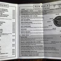 Menu, back at Ginja Ninja Sushi Cafe & Bar in Canungra