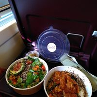 Perfect salad and curry for our train ride at Scarlett in Madrid