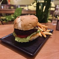 Lentil burger with fries at VATKA in Istanbul