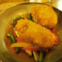 Spinach and pea courgette starter at The Dirty Bottles in Alnwick