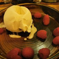 Brownie and vegan ice cream desert at The Dirty Bottles in Alnwick