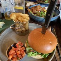 Black Bean Burger with salsa and chips  at The Dirty Bottles in Alnwick