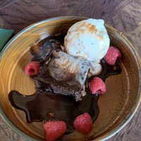 Warm Chocolate Brownie and Ice Cream  at The Dirty Bottles in Alnwick