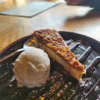 vegan cheesecake crumble with vanilla ice cream at The Dirty Bottles in Alnwick