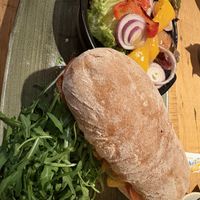 Red pepper hummus, pesto & roasted veg sandwich   at The Dirty Bottles in Alnwick