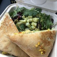 Breakfast Panini comes with a beautiful side salad. Portions were very big and it was delicious! at Fruition Organic Market in Manhattan Beach