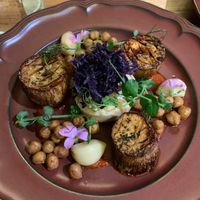 “Scallops” made from king oyster mushrooms  at MA and The Seeds of Life in Hong Kong Island