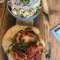 The Barbarossa plus cabbage and onion salad.  at Rucolino in Dudelange
