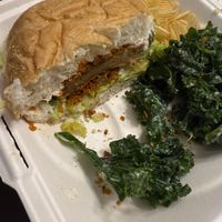 Hot Chkn sandwich (after eating half)  at Cats Luck Vegan in Neptune City