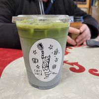 Lavender vanilla iced matcha 🤩 at Cats Luck Vegan in Neptune City