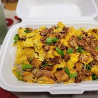 Gluten-free loaded biscuit with just egg topping. WOW, chefs kiss 👌 at Cats Luck Vegan in Neptune City