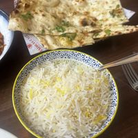 Garlic naan and basmati rice   at Madras Cafe in Glasgow