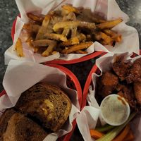 Vegan wings, chips & sandwich vegetarian but can be made vegan. at The Other Side HI Diner in Honolulu