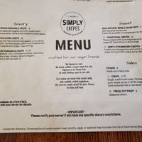 Vegan menu 2022 at Simply Crepes in Pittsford