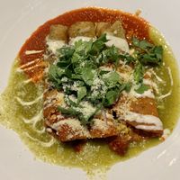 Enchiladas with both red and green sauce at GuacStar Kitchen and Cantina in Tempe