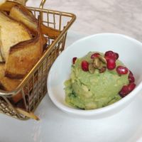 Guacamole with plantain chips! at Tocaya Modern Mexican in West Los Angeles