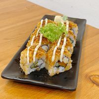 Soy meat floss sushi...  at Lucky Cat Cafe in Northeast Singapore
