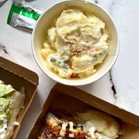 potato salad! love this! at Lucky Cat Cafe in Northeast Singapore