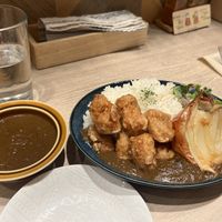 Western style curry with soy meat, roasted onion and white rice (and extra curry sauce)  at RUCY+R 横浜ジョイナス店 in Yokohama