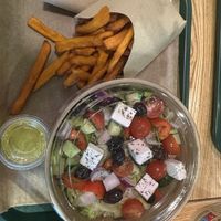 Greek salad and sweet patatoes   at Green Farmer's in Paris