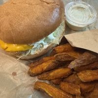 Green Fish burger and sweet potato frieds  at Green Farmer's in Paris