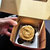 Caramel fudge on chocolate cupcake at Cupcake Kitchen in Chattanooga
