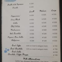 Coffee / Tea menu at Codie's Place in Agnes Water