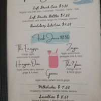 Juice menu at Codie's Place in Agnes Water