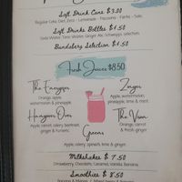 Juice menu at Codie's Place in Agnes Water