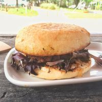 Vegan burger - basic but tasty  at Codie's Place in Agnes Water