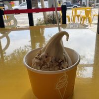 Corn and almond soft serve with toasted almonds  at Magpies Softserve in Los Angeles