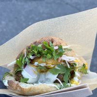 Loved the fluffy pocket and herby falafel balls that are hidden in this picture by the hummus and veggies   at pockets in East London