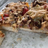 Cheese burger pizza  at Boxcar Pizza in Portland