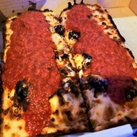 The picture doesn't do the pizza justice- IT'S  SO GOOD at Boxcar Pizza in Portland