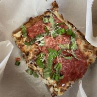 A slice of the Bianca. Perfect crust caramelization!  at Boxcar Pizza in Portland