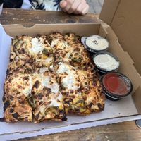 Bacon jalapenos cheesy bread  at Boxcar Pizza in Portland