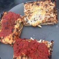 Pepperoni and jalapeño pizza with cheesy breadd  at Boxcar Pizza in Portland